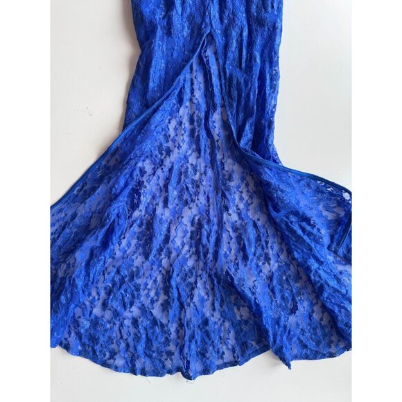 Vintage 00's LE CHATEAU Royal Blue Stretch Lace Fish Tail Maxi Dress, Size XS - Picture 9 of 12